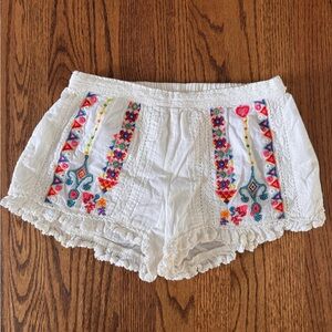 Embroidered White Women's Shorts